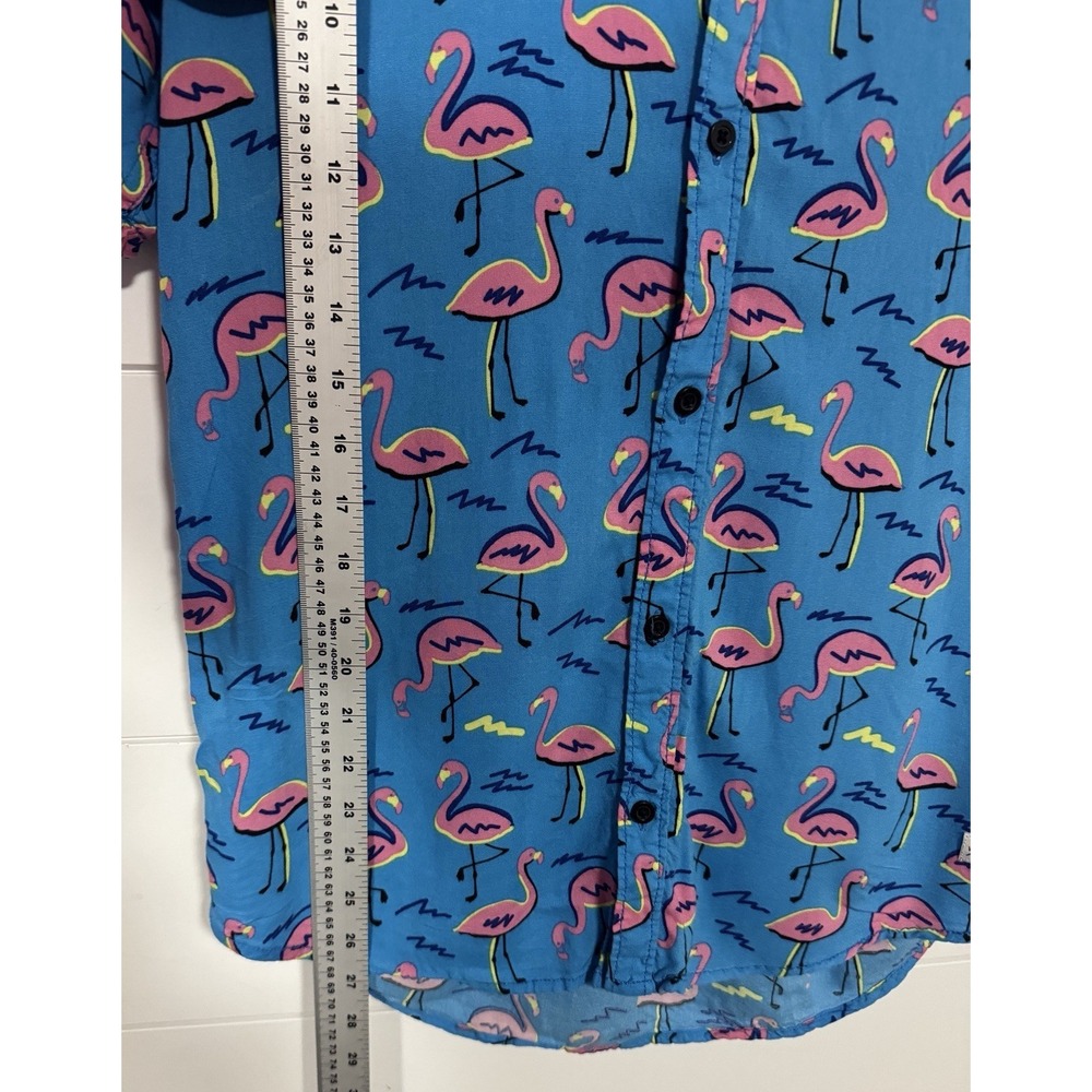 Depart West Lightweight Men's M Blue Flamingo Button Up Short Sleeve Summer - Picture 5 of 5